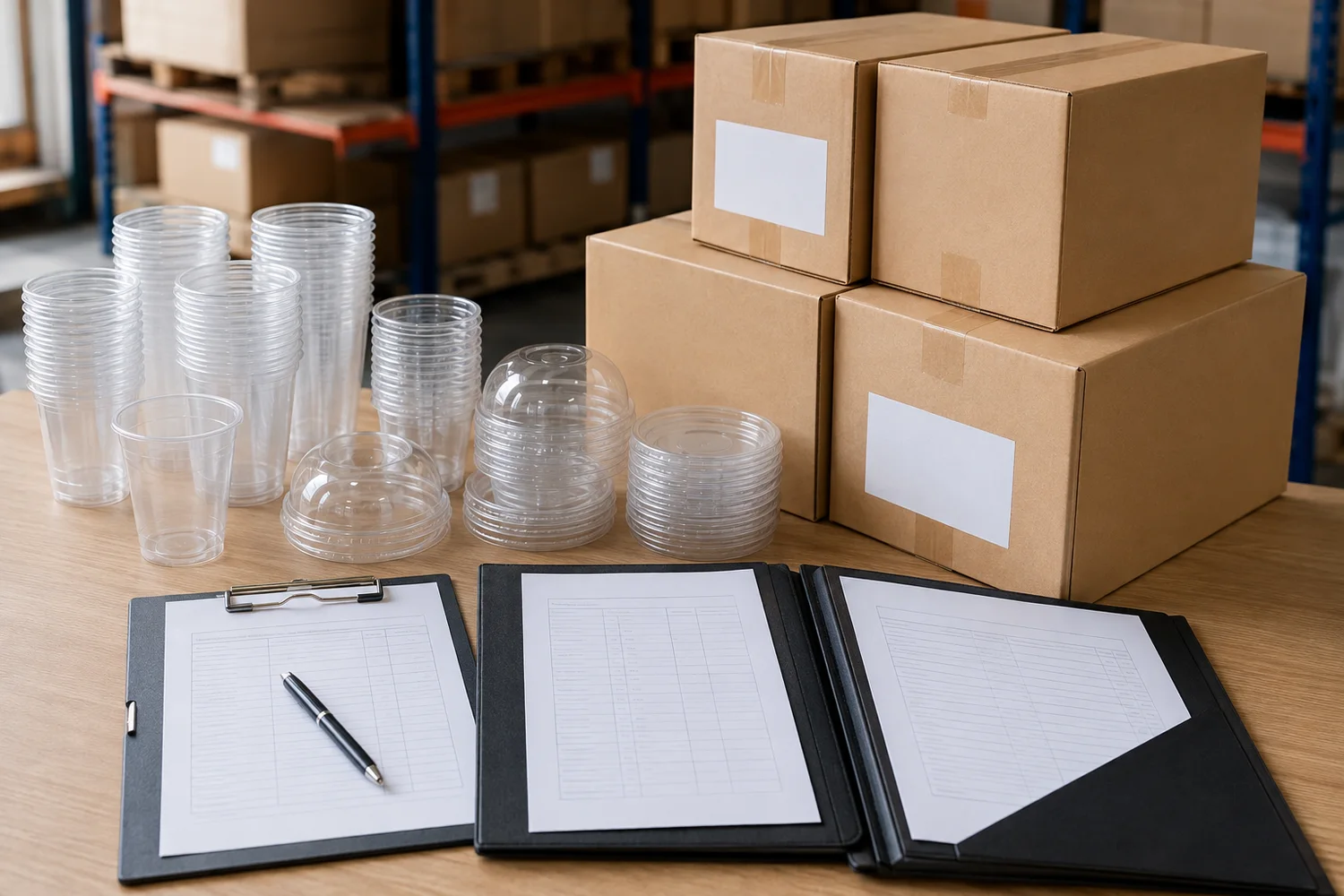 Finished cups, lids, cartons, QC records, shipping file and repeat-order specification prepared for shipment approval