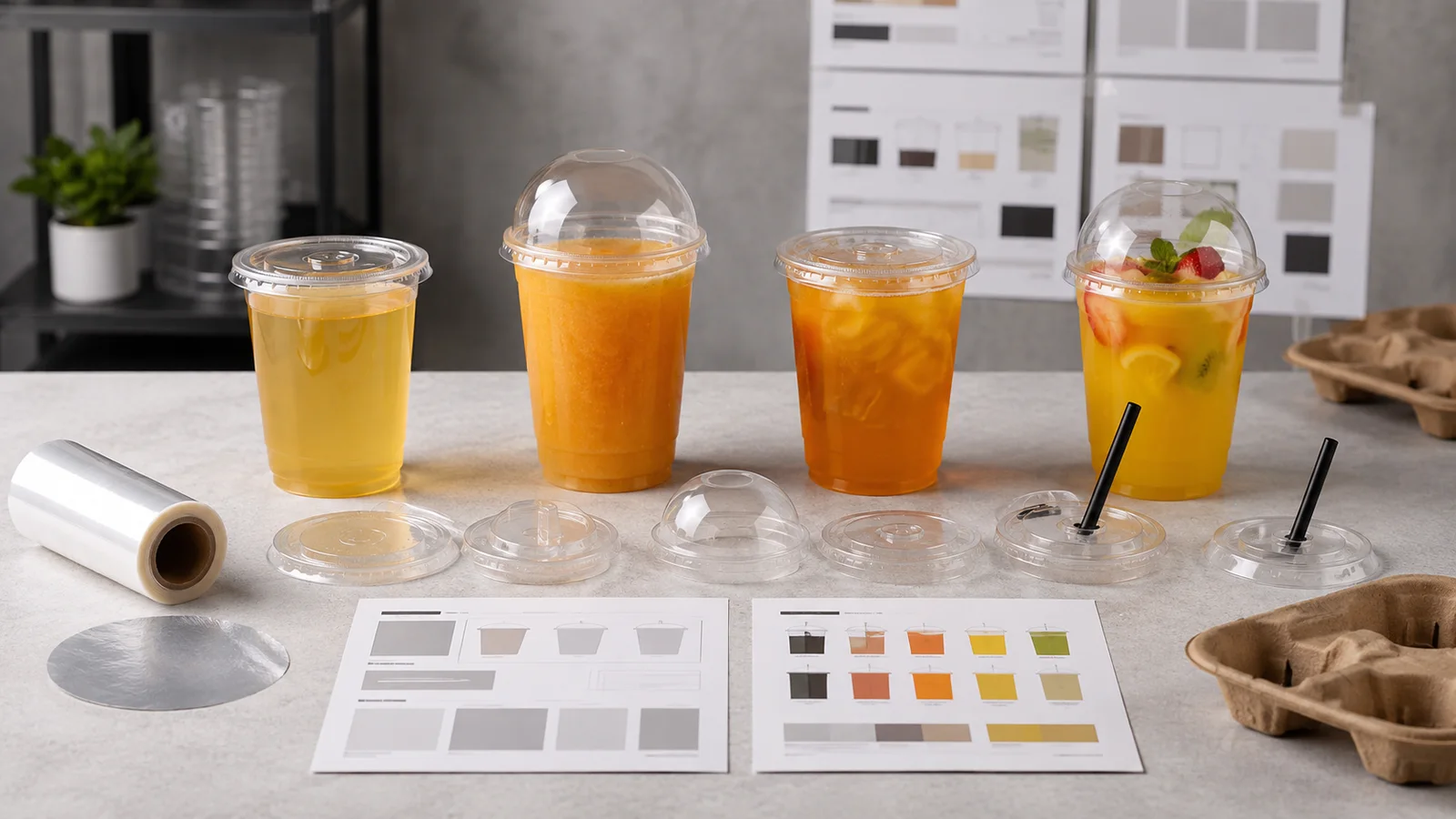 B2B juice cup selection system for filtered juice, pulp drinks, fruit-piece beverages and takeaway service
