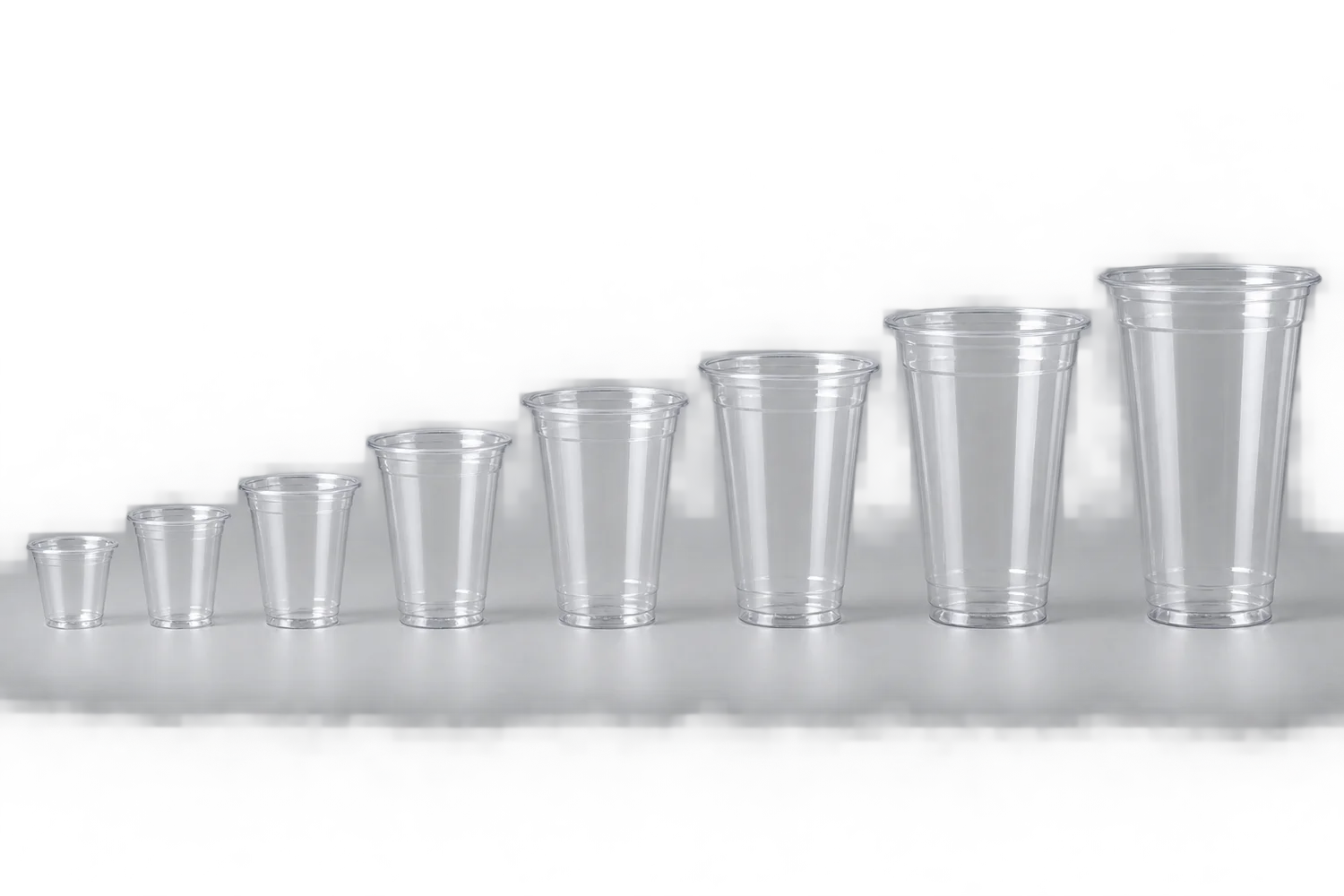 PLA cup size progression from 7 oz to 32 oz showing commercial capacity classes for B2B purchasing
