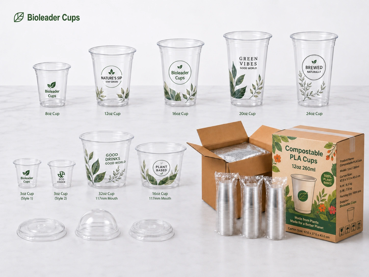 Custom printed PET and PLA cups for wholesale beverage packaging