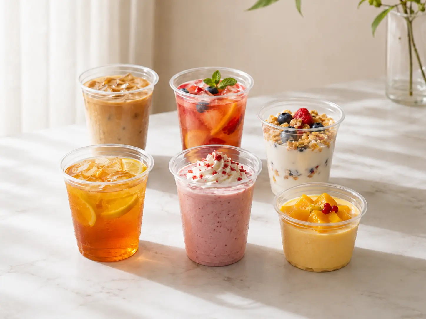12oz trasparente PET bicchieri per bevande fredde, dessert e applicazioni nel settore della ristorazione