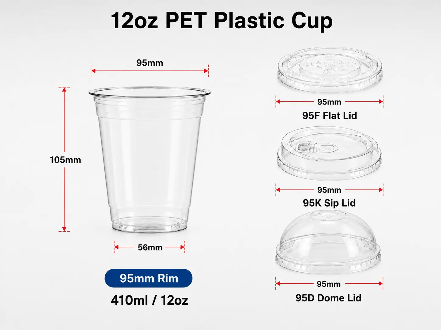 12oz 410ml bicchiere monouso trasparente PET con bordo 95mm per il confezionamento di bevande fredde