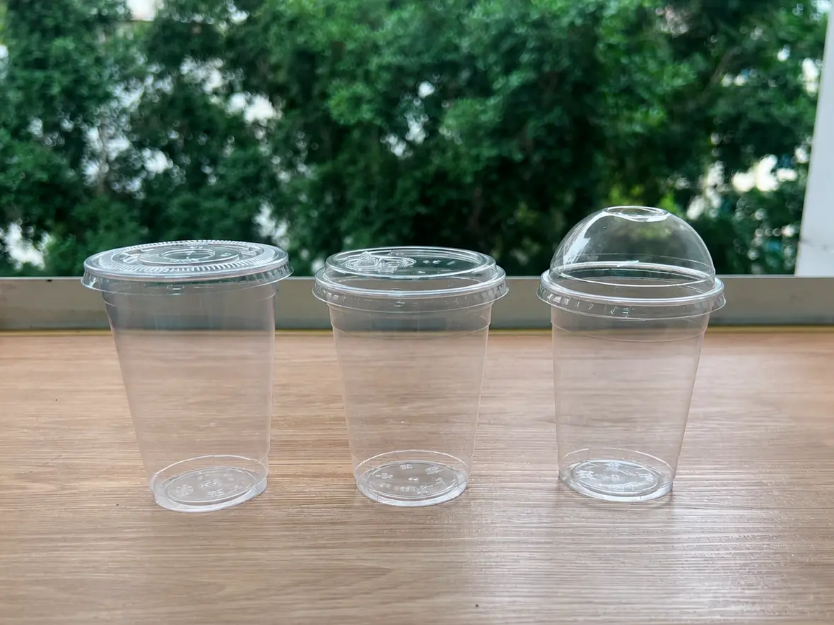 14oz PET gobelets disponibles avec un fond plat ou un couvercle bombé