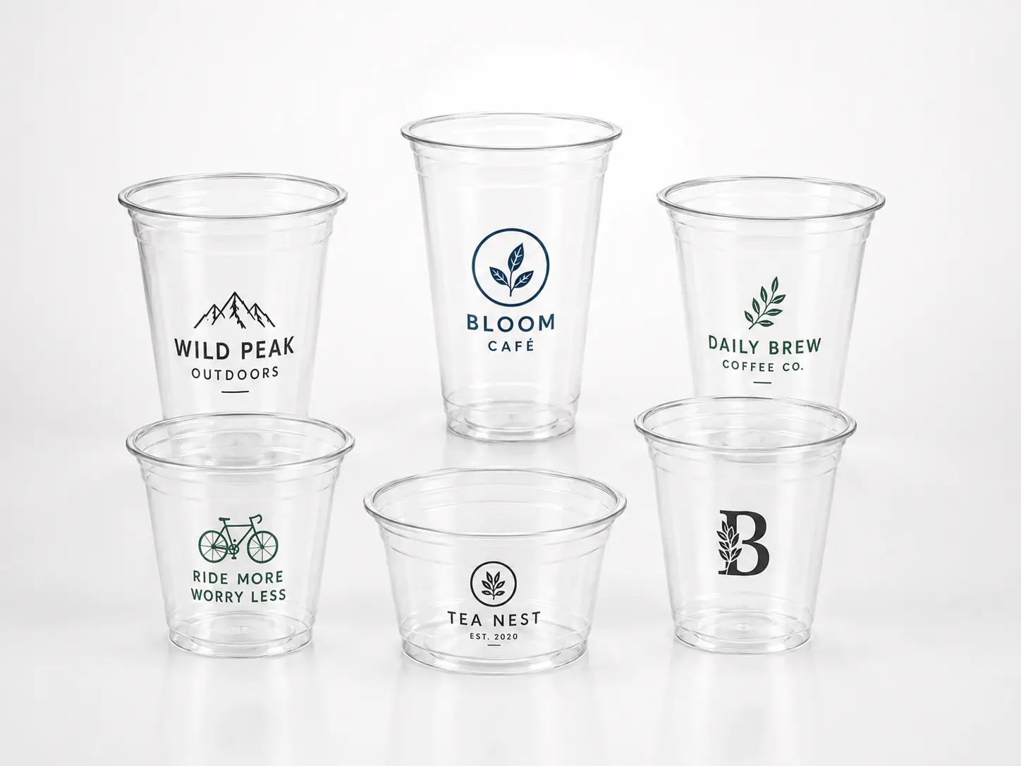Custom printed clear PET cups for branded cold drinks