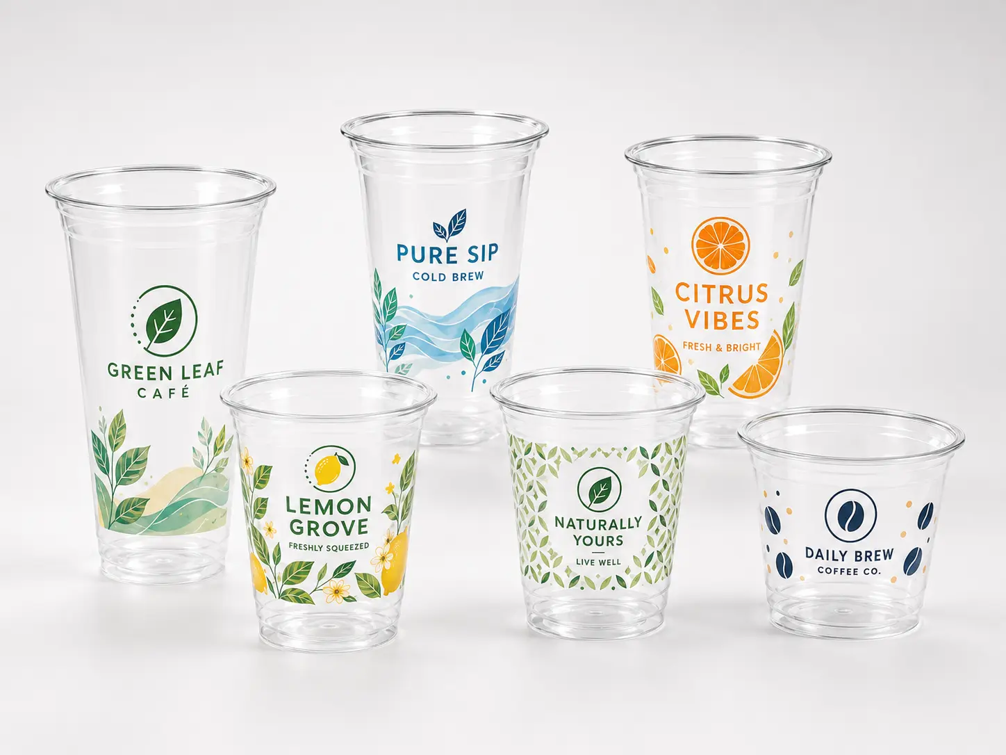 Individuell bedruckte PET-Durchsichtbecher mit Verpackungsoptionen für Kaltgetränke mit Markenlogo