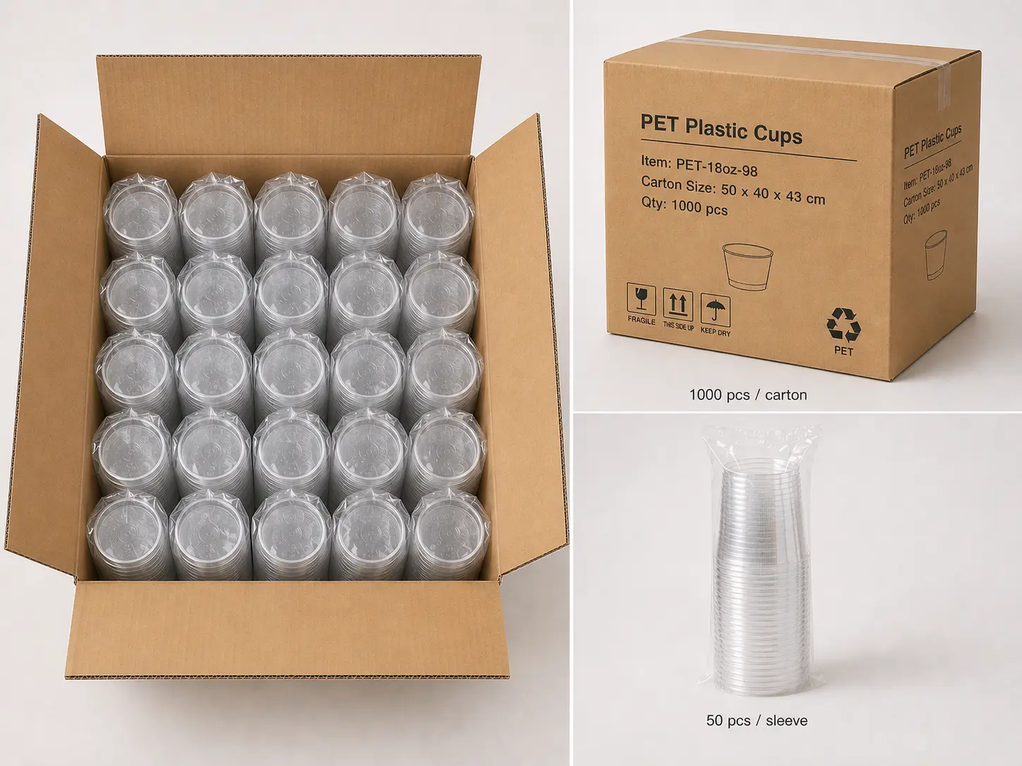 18oz PET Présentoir pour emballages en carton et emballages d'exportation de gobelets