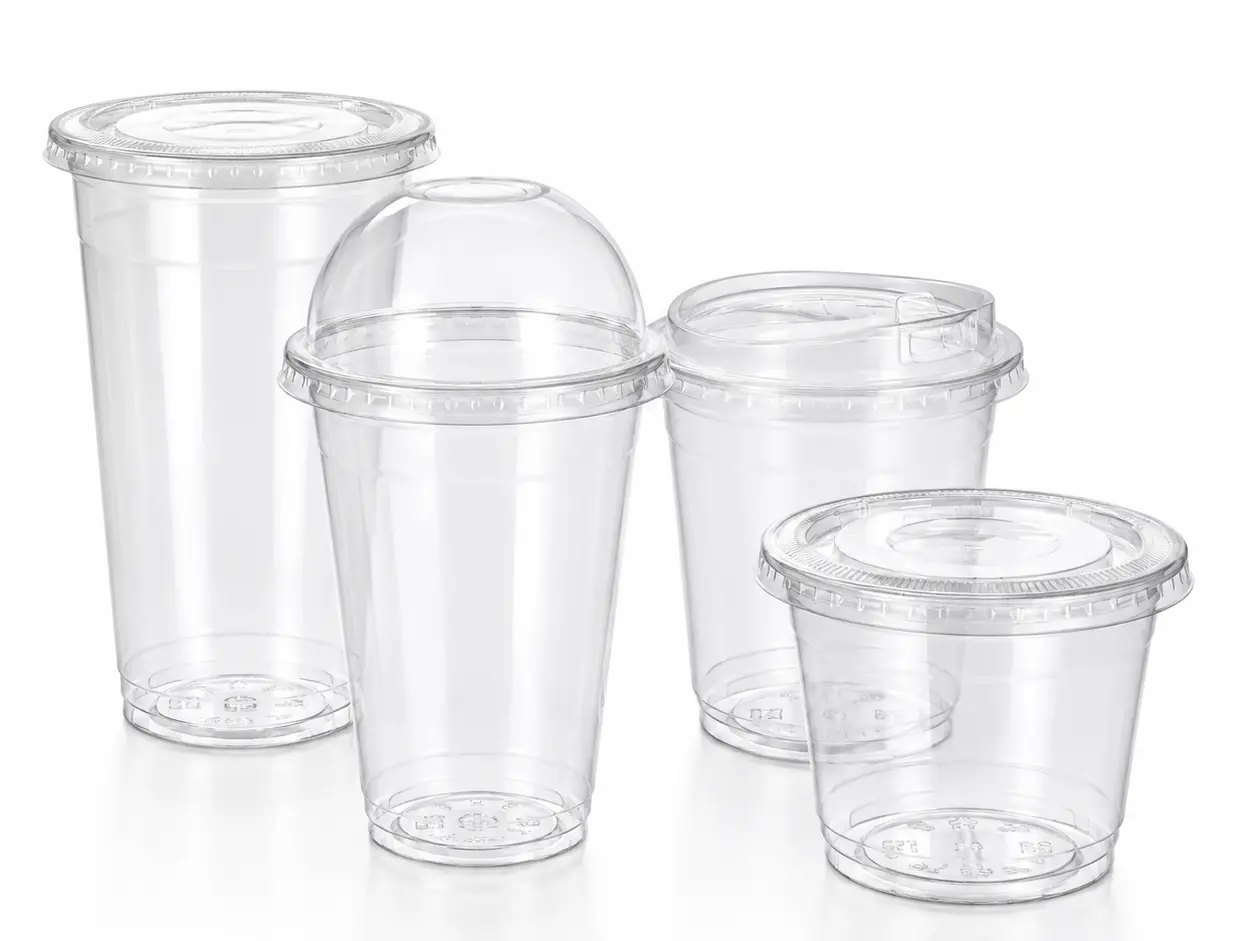 18oz PET gobelets disponibles avec un fond plat ou un couvercle bombé