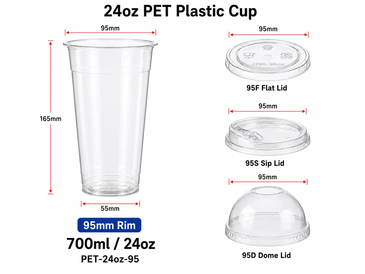 24oz 700ml trasparente PET tazza con coperchi abbinati 95mm