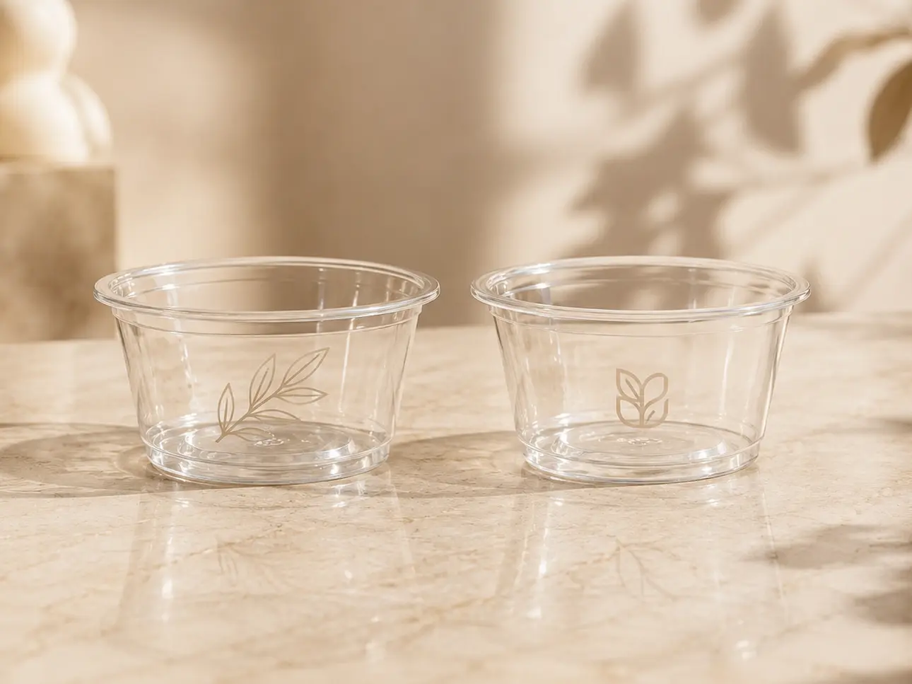 Custom printed PET sample cups in different sizes for cold foodservice applications
