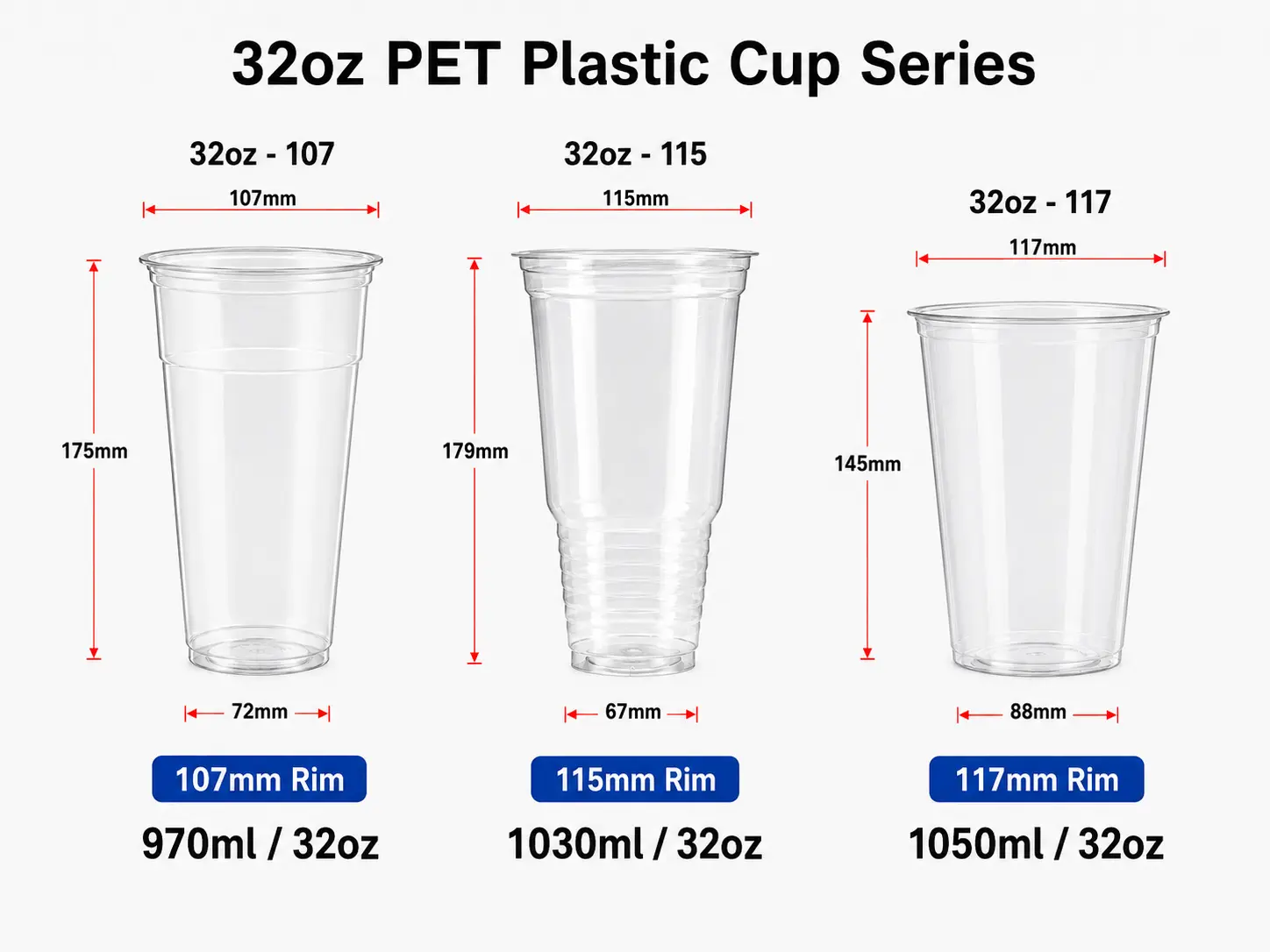 32oz Klarsicht PET Becher und Eimerbehälter mit Deckeln main product image