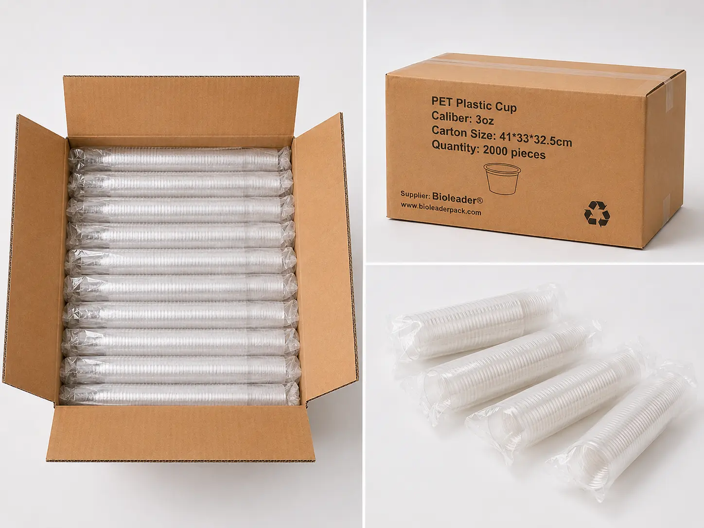 3oz PET sample cups carton packaging with 2000 pieces per carton
