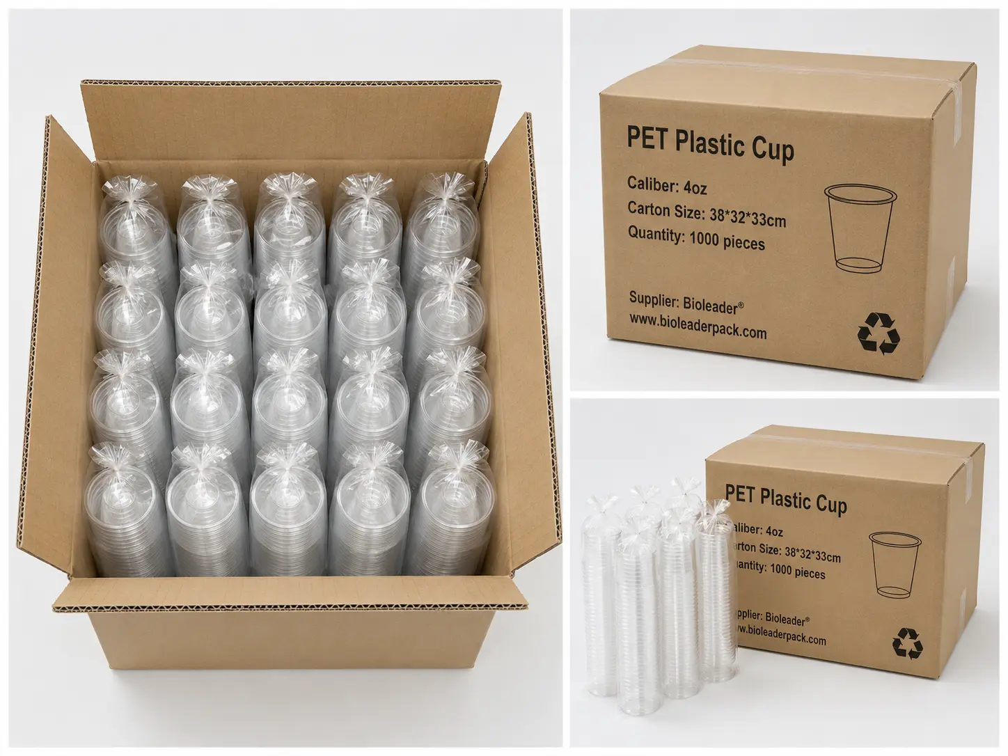 4oz PET portion cups carton packaging with 1000 pieces per carton
