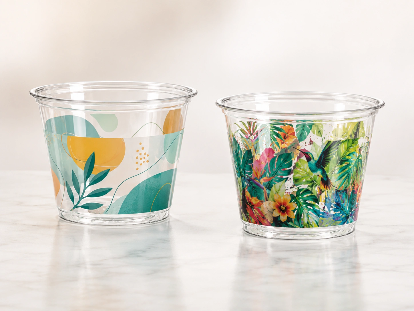 Individuell bedruckte 6oz durchsichtige PET Becher für die Verpackung von Kaltgetränken mit Markenlogo