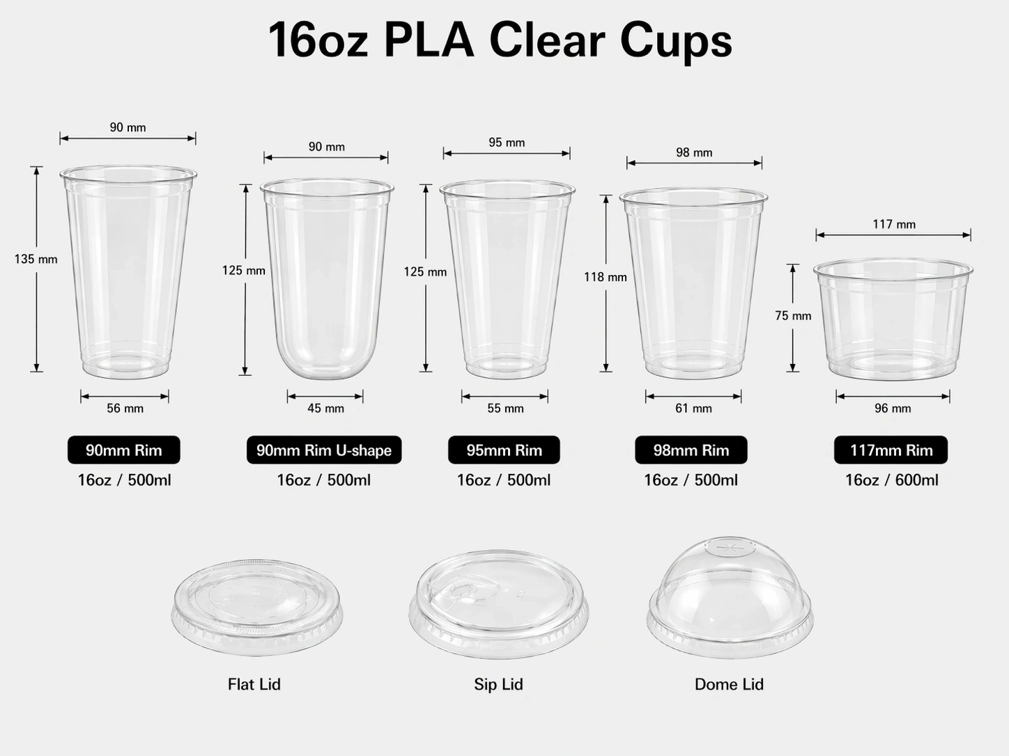 16oz/500ml PLA Clear Cold Cups main product image