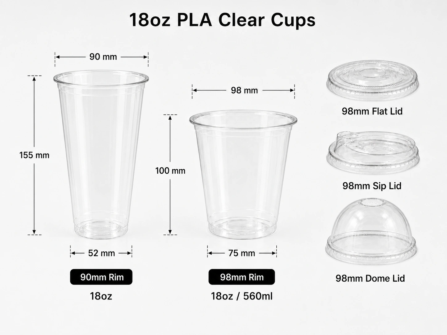 18oz/560ml PLA Clear Transparent Cups main product image