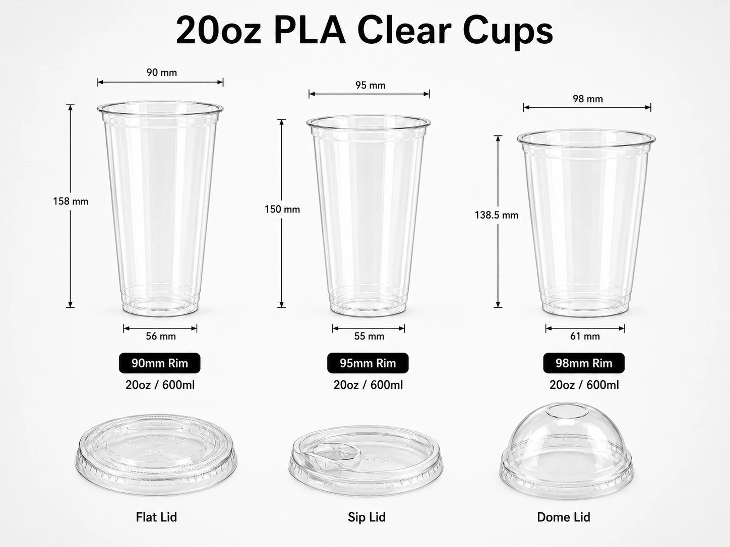 20oz PLA Clear Transparent Cups main product image