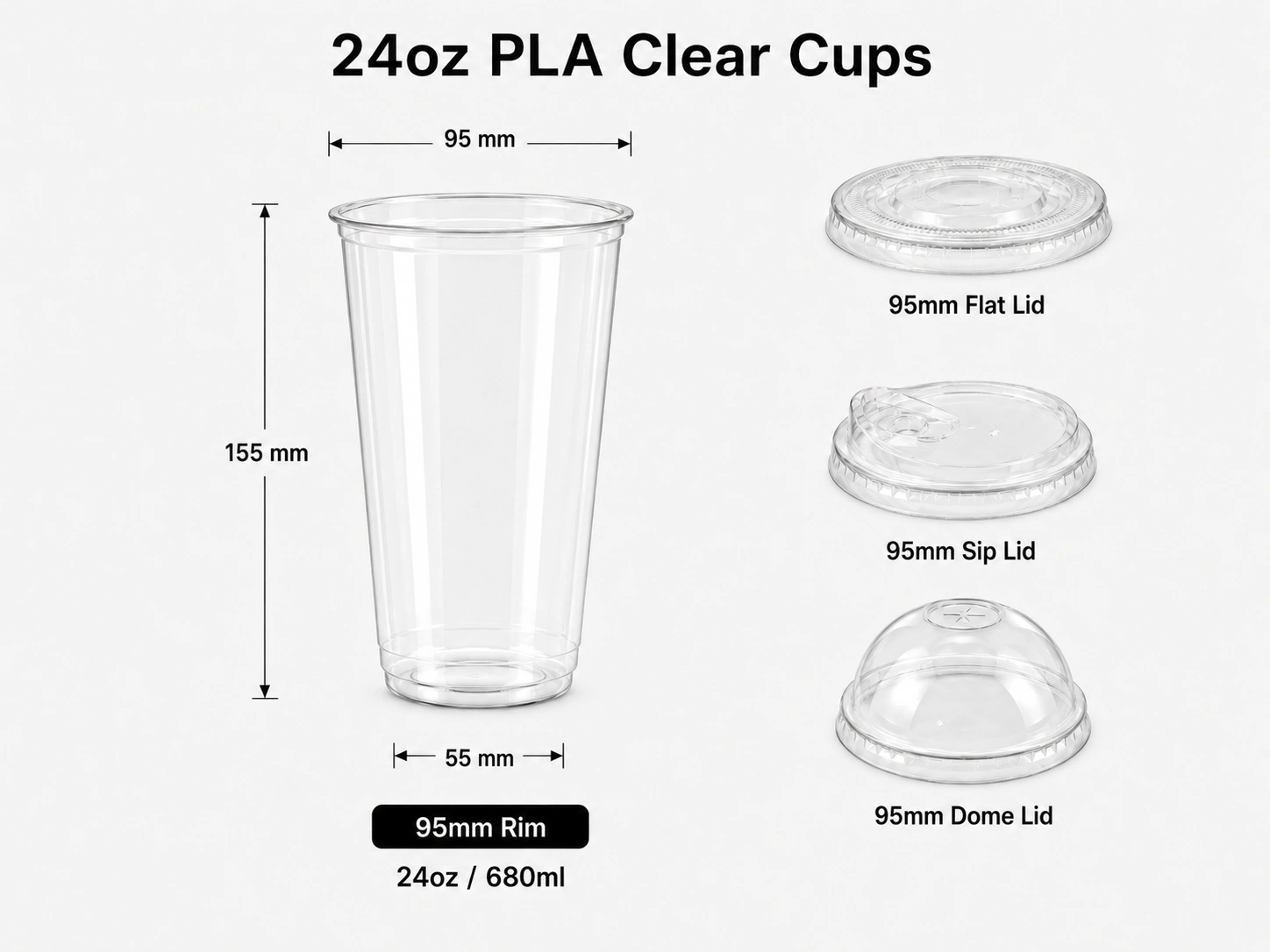 24oz 680ml PLA clear compostable cold cup with 95mm rim