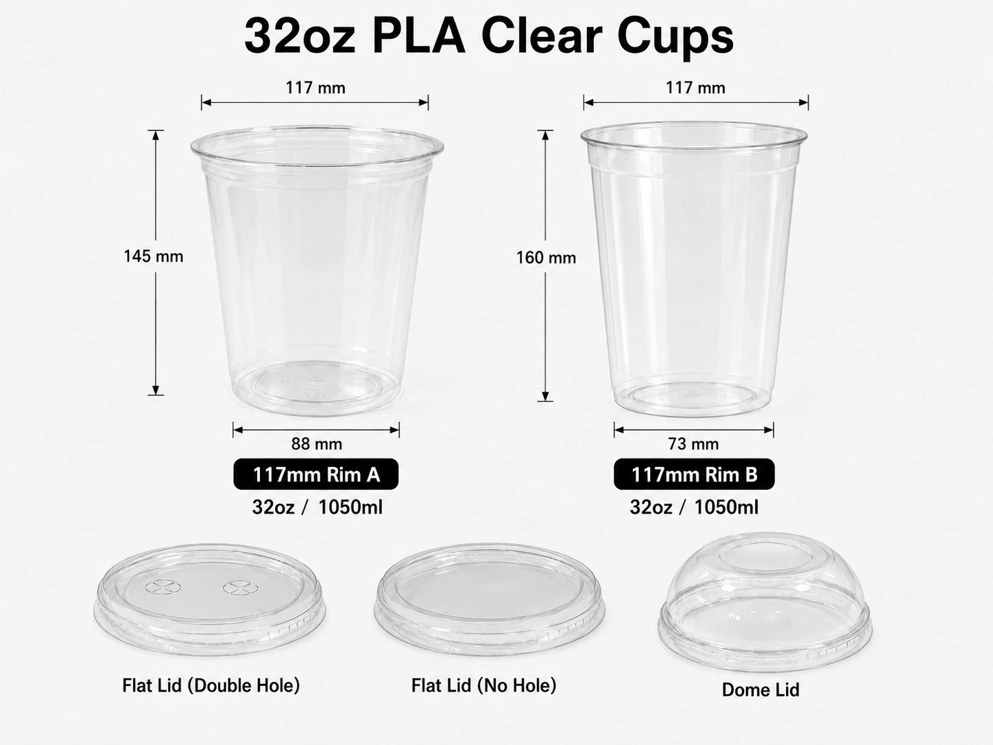 32oz PLA Clear Salad Bowl Containers with Lids main product image