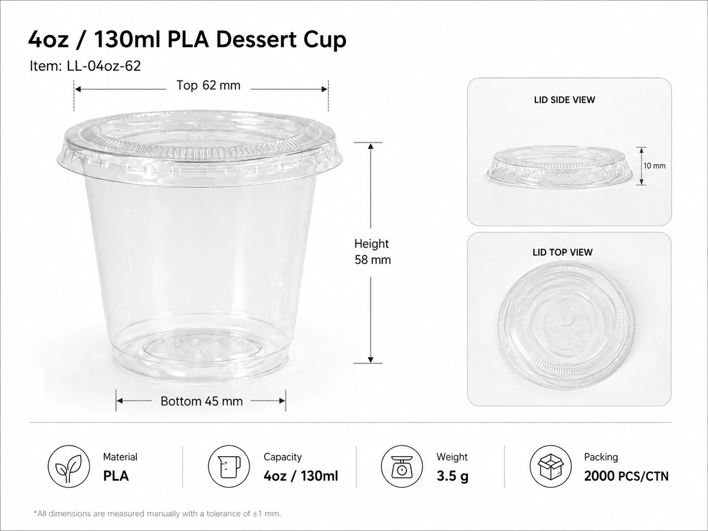 4oz 120ml compostable PLA dessert yogurt cup with lid for parfaits toppings and cold snacks