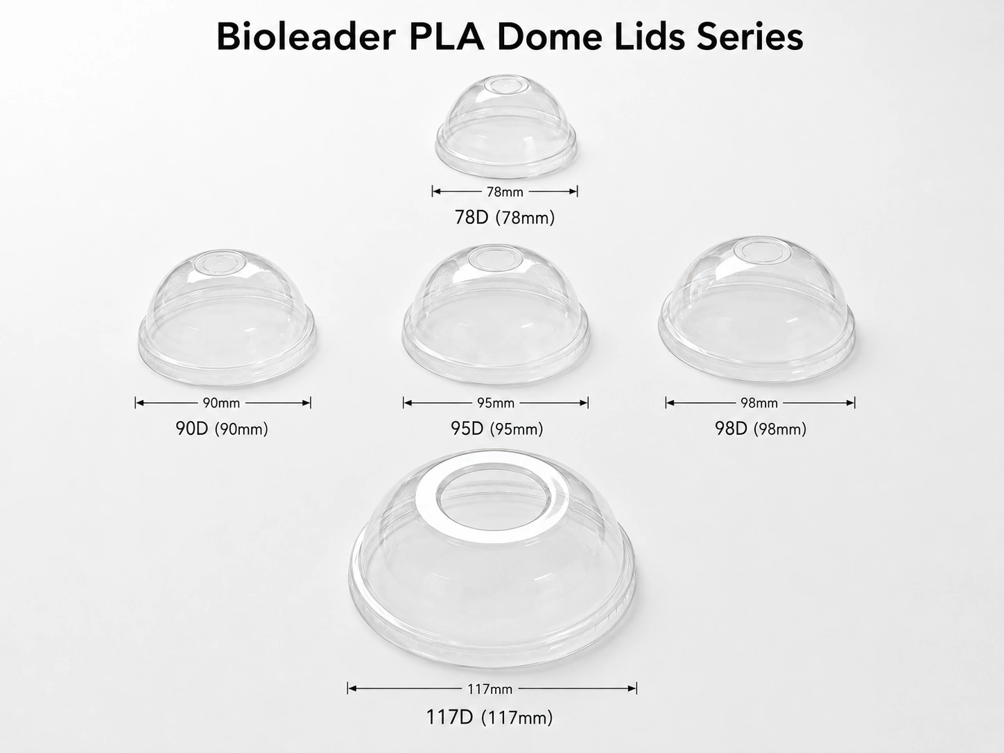 Transparent clear compostable PLA dome lids main product view