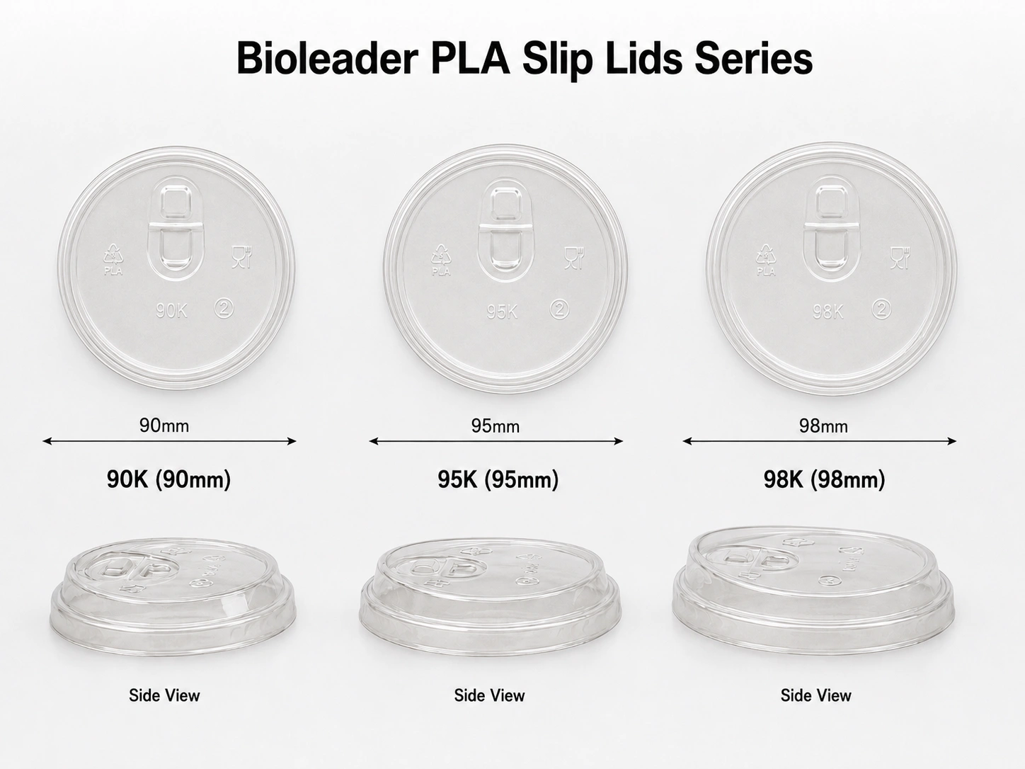 Transparent clear compostable PLA slip lid main product view