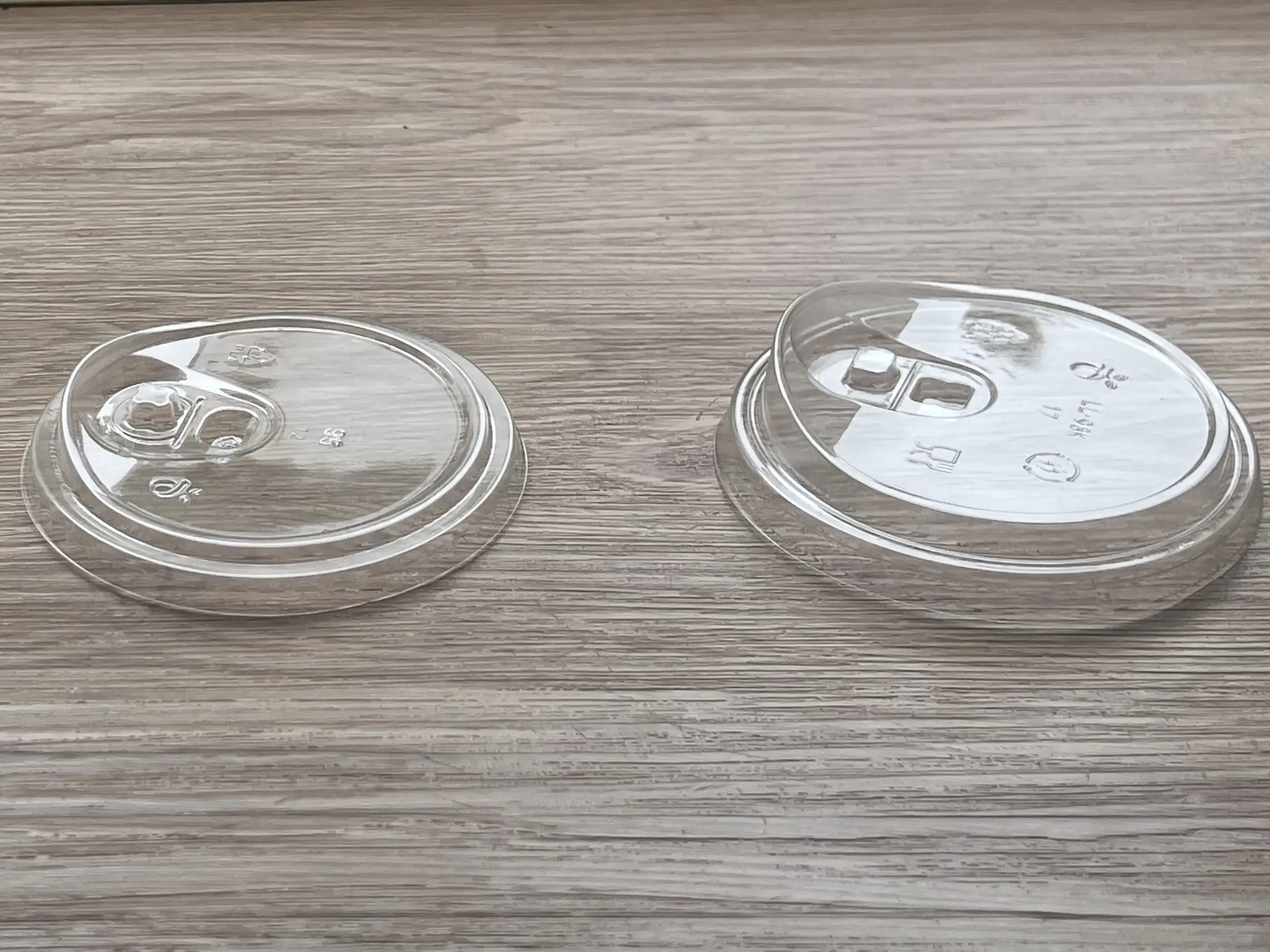 Real product display of transparent clear PLA slip lids